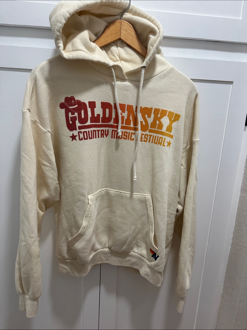 Aviator Nation Cream Hoodie with Red-to-Orange Festival Graphic